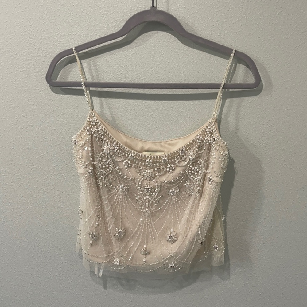 Elegant Cream Beaded Crop Top